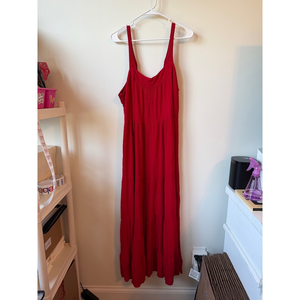 Knox Rose Red Tiered Maxi Dress Sleeveless Tie Front Boho XXL